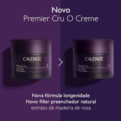 Duas embalagens roxas do creme Caudalie Premier Cru com texto em branco num fundo roxo