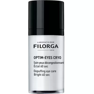 Frasco Filorga Optim-Eyes Cryo, cuidado para olhos, branco e preto