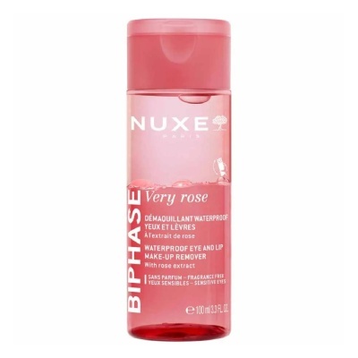 Frasco plástico rosa de desmaquilhante bifásico Nuxe Very Rose 100 ml