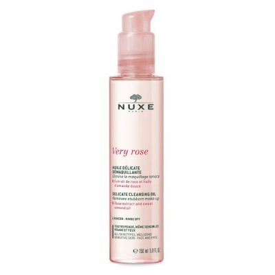 Frasco de óleo de limpeza facial Very rose da NUXE com tampa rosa