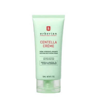 creme hidratante facial erborian centella numa embalagem tubo verde claro com texto