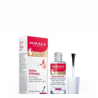 Frasco e caixa do Mavala Mava-Strong base fortificante para unhas