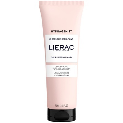 tubo de máscara facial hidratante Lierac Hydragenist cor rosa e preta