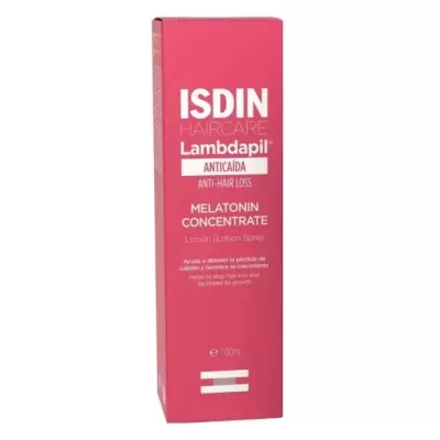 Caixa rosa do produto ISDIN Haircare Lambdapil Anticaída Melatonin Concentrate