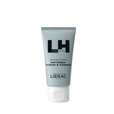 Gel hidratante energizante LH Homme Lierac em frasco cinzento com tampa branca