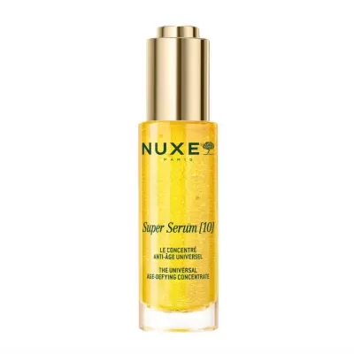 Frasco de sérum anti-idade da marca NUXE Paris com tampa dourada