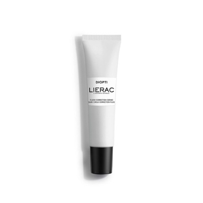 Frasco tubo branco e preto de produto cosmético LIERAC em fundo branco