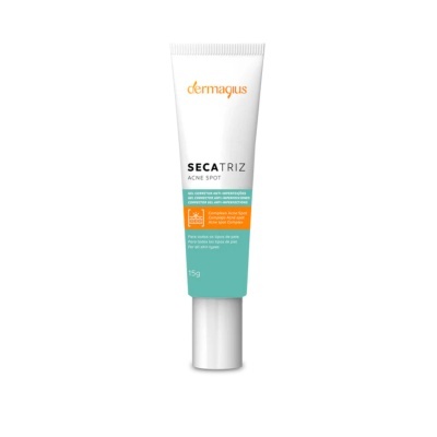 Tubo de creme SECA TRIZ ACNE SPOT da dermagius em branco com azul e laranja