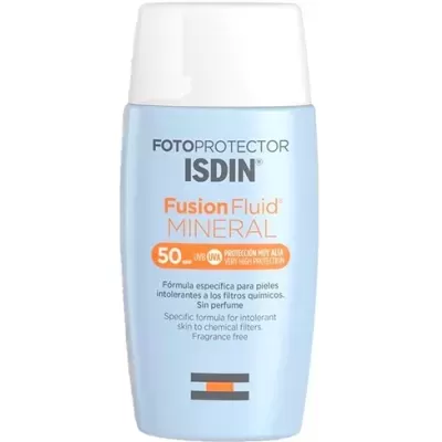 Frasco de protetor solar ISDIN Fusion Fluid Mineral FPS 50