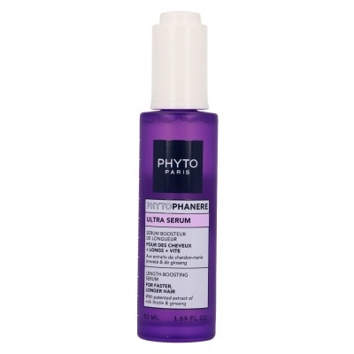 Frasco roxo com tampa branca de serum capilar Phyto Paris Phytophanere
