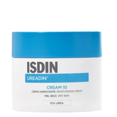 Frasco de creme hidratante ISDIN Ureadin Cream 10 com tampa azul