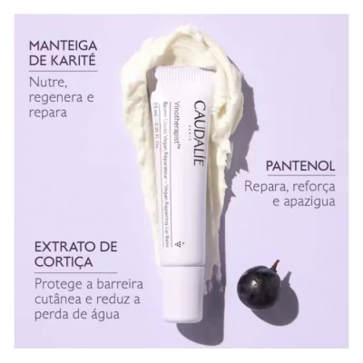 Tubo branco de creme Caudalie Vinosource S.O.S com fundo lilás e textura cremosa branca