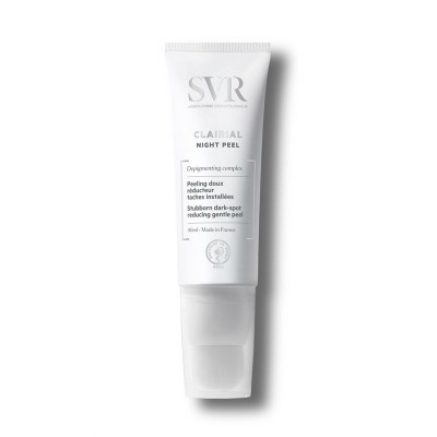 Tubo branco de produto SVR Clairial Night Peel com texto impresso
