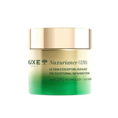 Frasco de creme facial Nuxe Nuxuriance Ultra dourado e verde