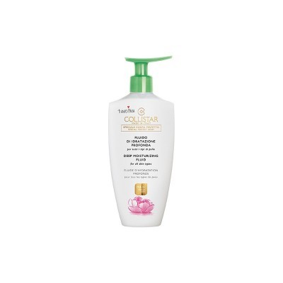 Frasco branco com tampa bomba verde de fluido hidratante profundo Collistar