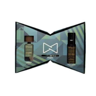 Conjunto de perfume Connery e creme facial Papillon em caixa dobrável colorida