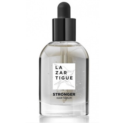 Frasco transparente com sérum capilar LAZARTIGUE e conta-gotas preto