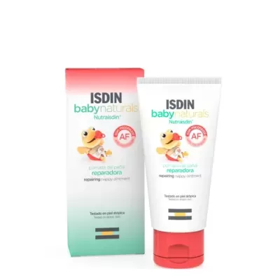 Pomada reparadora para fraldas ISDIN babynaturals Nutraisdin com ilustração de pato em embalagem branca com tampa vermelha