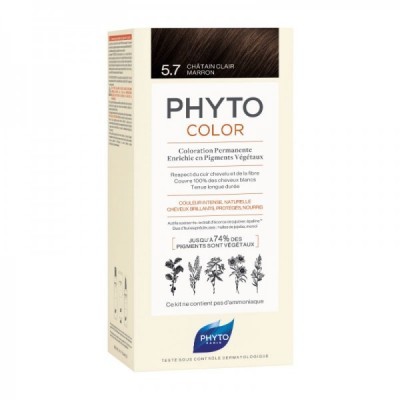Caixa de coloração capilar PHYTOLOR COLOR 5.7 Châtain Clair Marron branca com texto