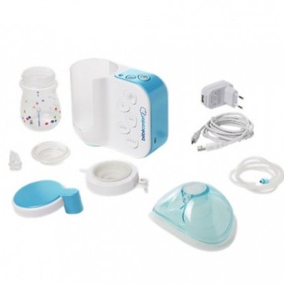 Conjunto de bomba de leite elétrica com peças em plástico branco e azul