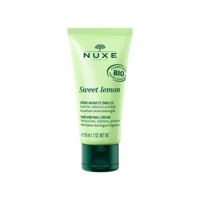 Tubo verde claro de creme para mãos e unhas Nuxe Sweet Lemon com tampa verde escura