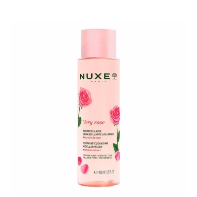 Frasco rosa de água micelar Very Rose da NUXE com ilustrações de rosas