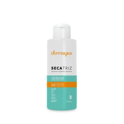 Frasco do produto Dermagus Secatriz branco e verde água, 120ml