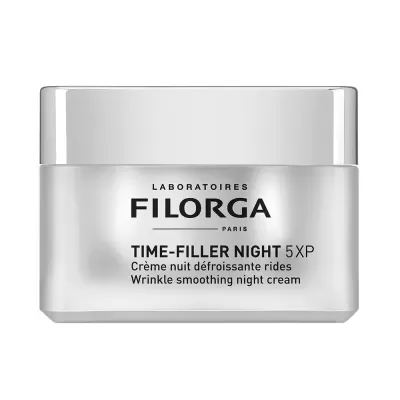 Frasco de creme de noite anti-rugas FILORGA TIME-FILLER NIGHT 5XP branco e prateado