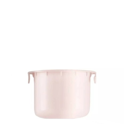 Recipiente redondo de plástico cor de rosa claro com alças laterais