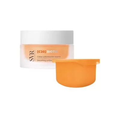 Frasco de creme facial SVR C20 BIOTIC com embalagem laranja