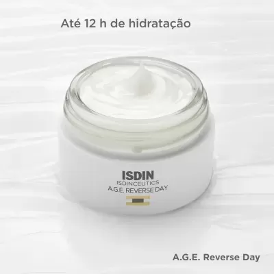 Frasco de creme branco para cuidados da pele ISDIN A.G.E. Reverse Day