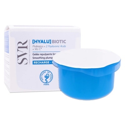 Creme SVR HYALUBIOTIC em embalagem azul e branca com caixa branca ao fundo