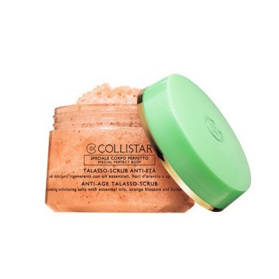 Frasco aberto de esfoliante corporal Collistar com tampa verde claro e produto salino rosa