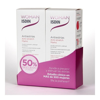 Embalagem dupla de ISDIN Woman Anti-stretch Marks com oferta de desconto