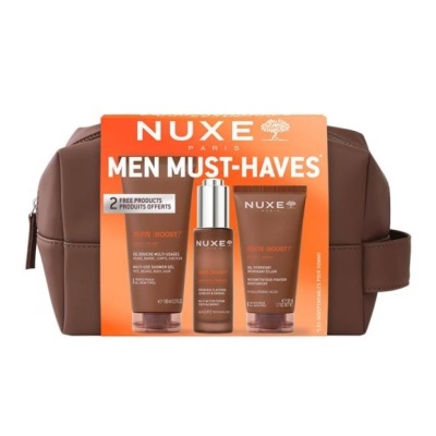 Conjunto de produtos Nuxe Men Must-Haves com bolsa castanha