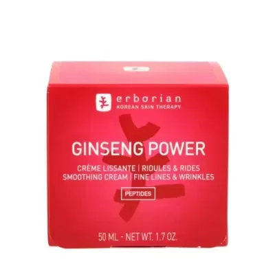 Caixa vermelha do creme Ginseng Power da Erborian com texto branco