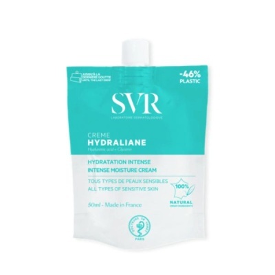 Sachete branco e azul turquesa de creme facial SVR Hydraliane 50 ml