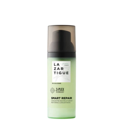 Frasco verde claro com tampa preta translúcida e rótulo da marca LazarTigue