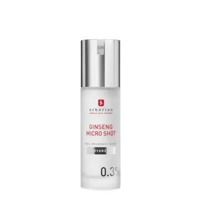 Frasco cosmético Erborian Ginseng Micro Shot com tampa prateada