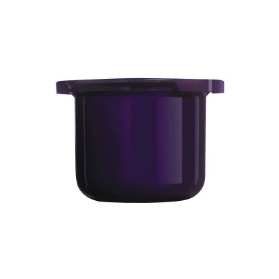 Recipiente plástico roxo escuro com borda larga, fundo branco