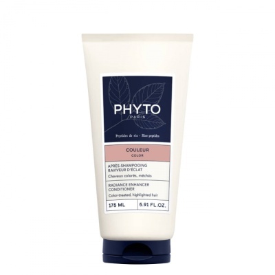 Tubo de condicionador Phyto Paris para cabelo colorido, branco com rótulo azul e rosa