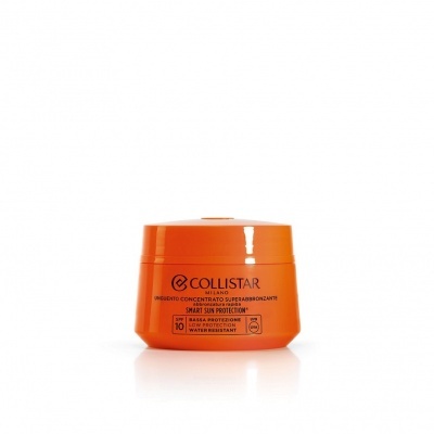 Frasco de creme bronzeador laranja Collistar Milano com texto preto