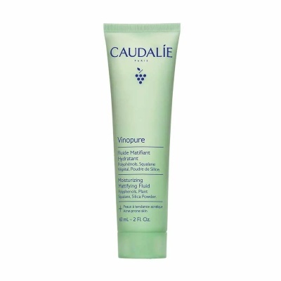 Frasco verde claro do produto Caudalie Vinopure Fluido Matificante Hidratante, 60 ml
