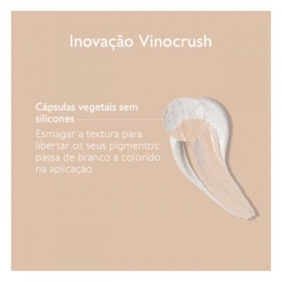 Texto sobre inovação Vinocrush e cápsulas vegetais com amostra de textura cremosa