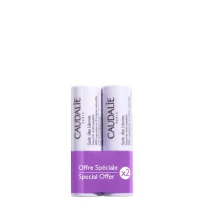 Dois sticks de cuidado labial Caudalie com faixa roxa de oferta especial