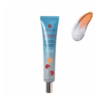 Tubo azul de cosmético Arbonian CC Water com tampa prateada e textura do produto aplicada