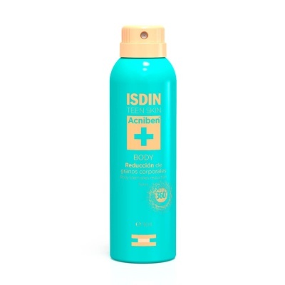 Frasco spray turquesa ISDIN Teen Skin Acniben Body