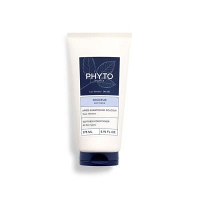 Frasco de condicionador PHYTO Paris branco com tampa azul escura