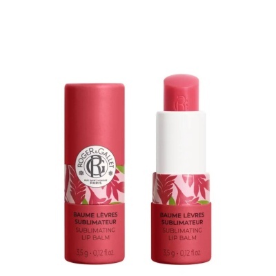 Bálsamo labial Roger & Gallet Sublimating Lip Balm rosa com padrão floral