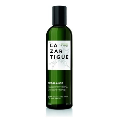 Frasco verde escuro de shampoo LAZARTIGUE Rebalance 250 ml